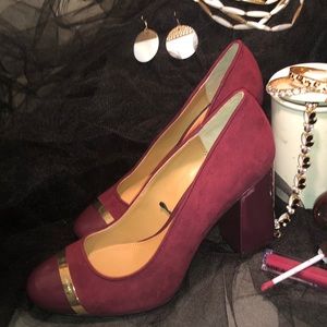 Calvin Klein Red Block Heel Suede Sz 10